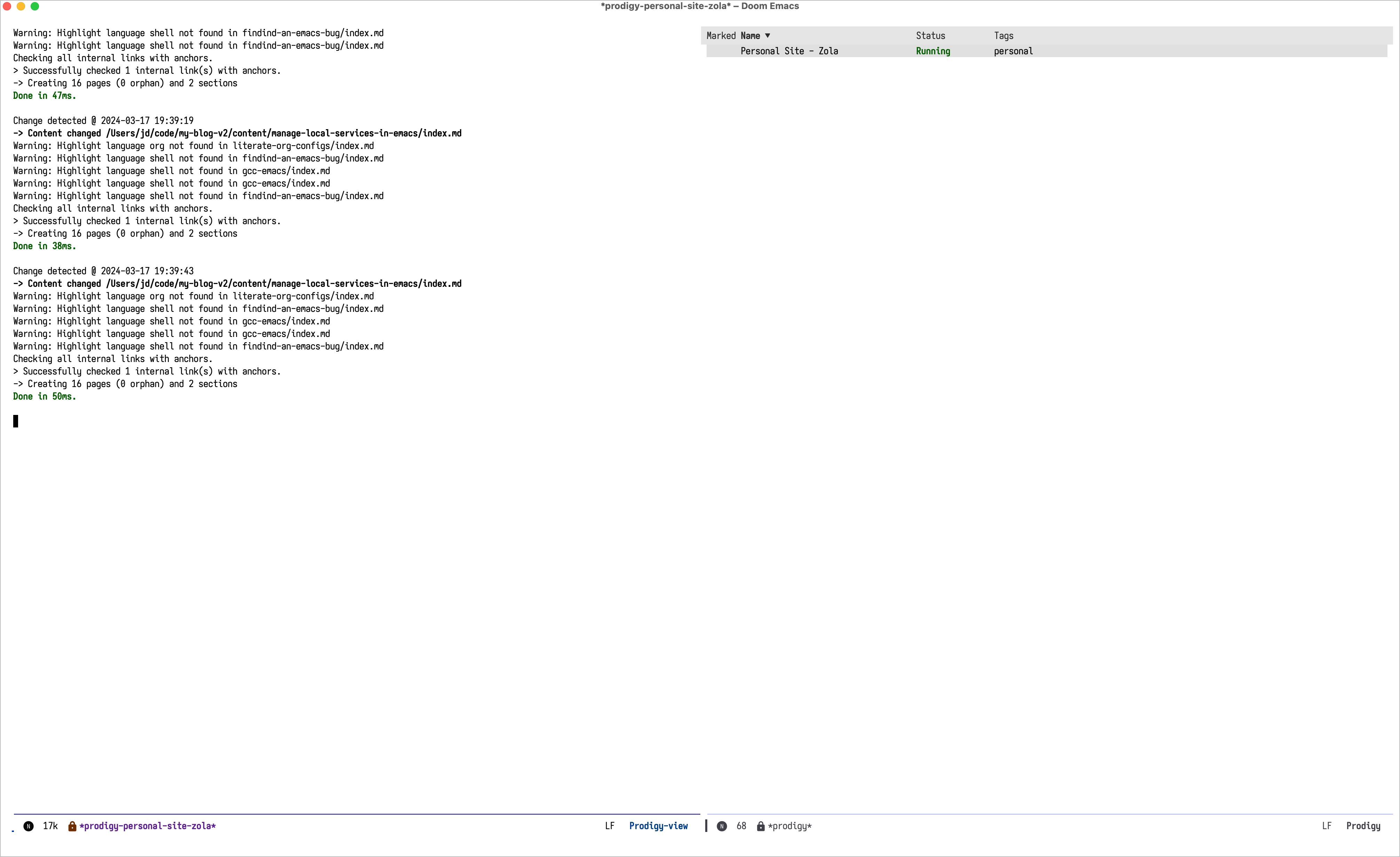 prodigy running zola serve
