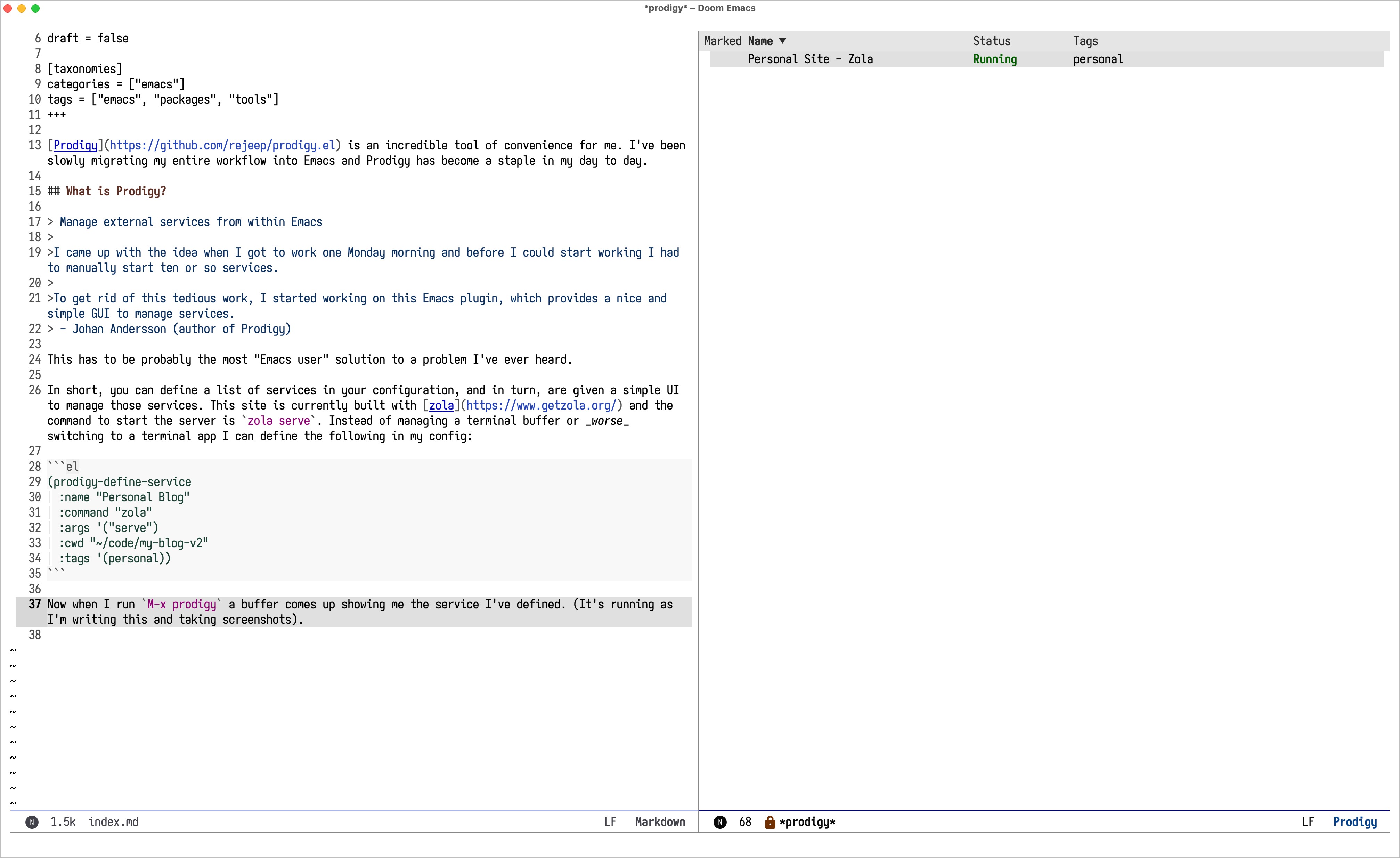 prodigy running zola serve